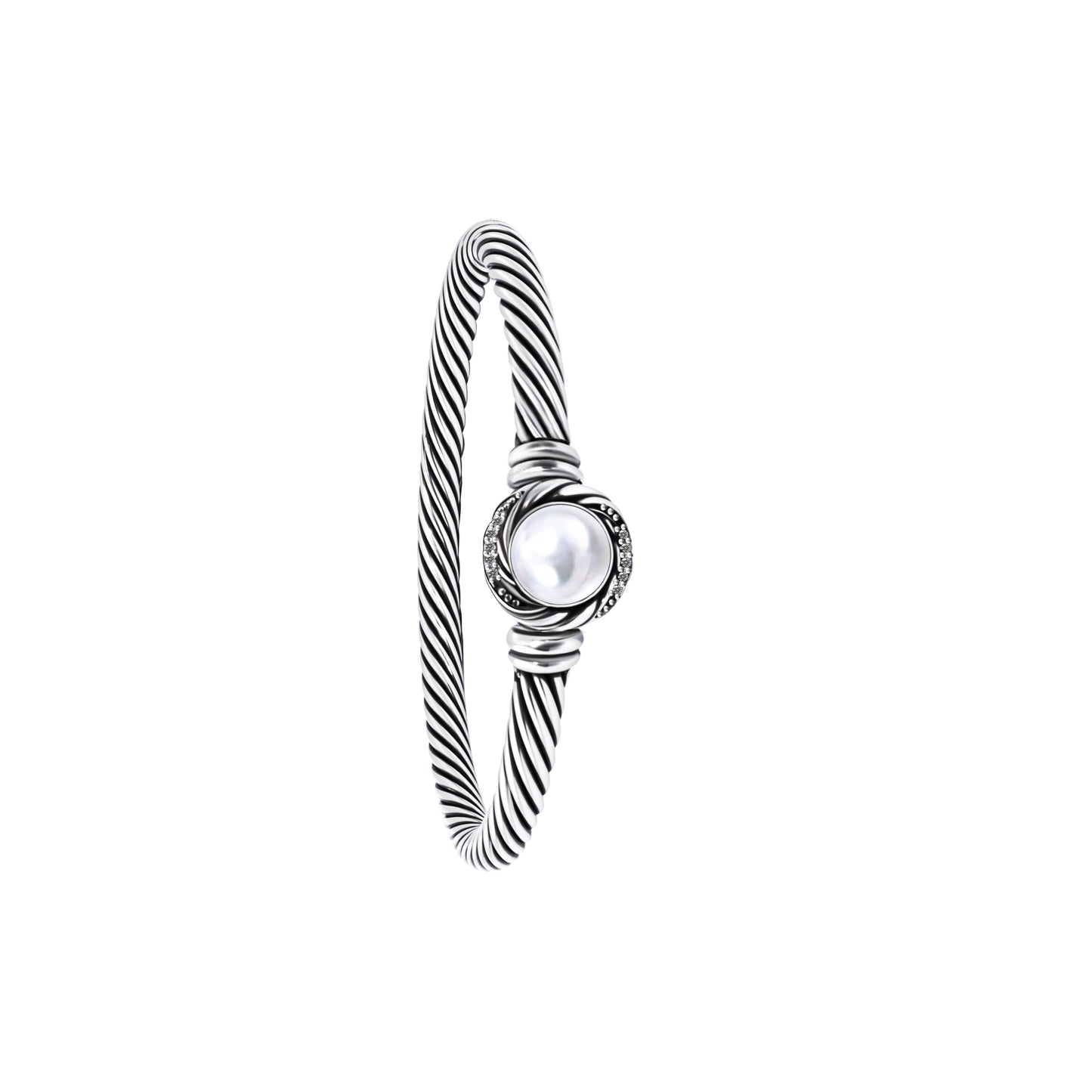RYQEN PearlGlow Twisted Silver Bangle Vintage Pearl Twist Bangle  Handcrafted spiral design bracelet TikTok viral pearl jewelry Dainty but statement bracelet