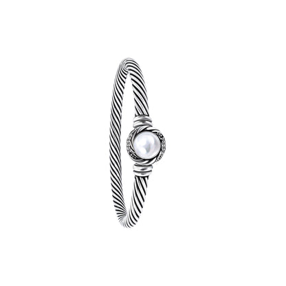 RYQEN PearlGlow Twisted Silver Bangle Vintage Pearl Twist Bangle  Handcrafted spiral design bracelet TikTok viral pearl jewelry Dainty but statement bracelet