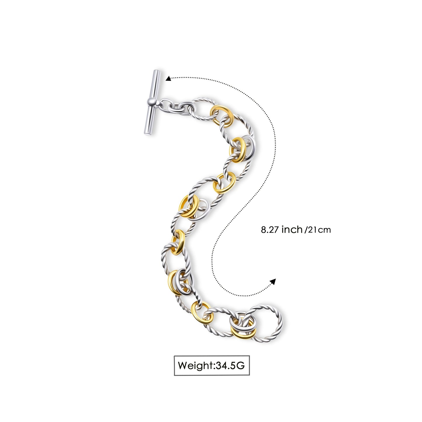 RYQEN Gold and silver Two-tone braided chain bracelet Metallic Mixed Chain bangle bracelet for women Fashion Jewelry for Everyday Wear