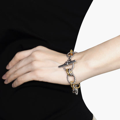 RYQEN Gold and silver Two-tone braided chain bracelet Metallic Mixed Chain bangle bracelet for women Fashion Jewelry for Everyday Wear