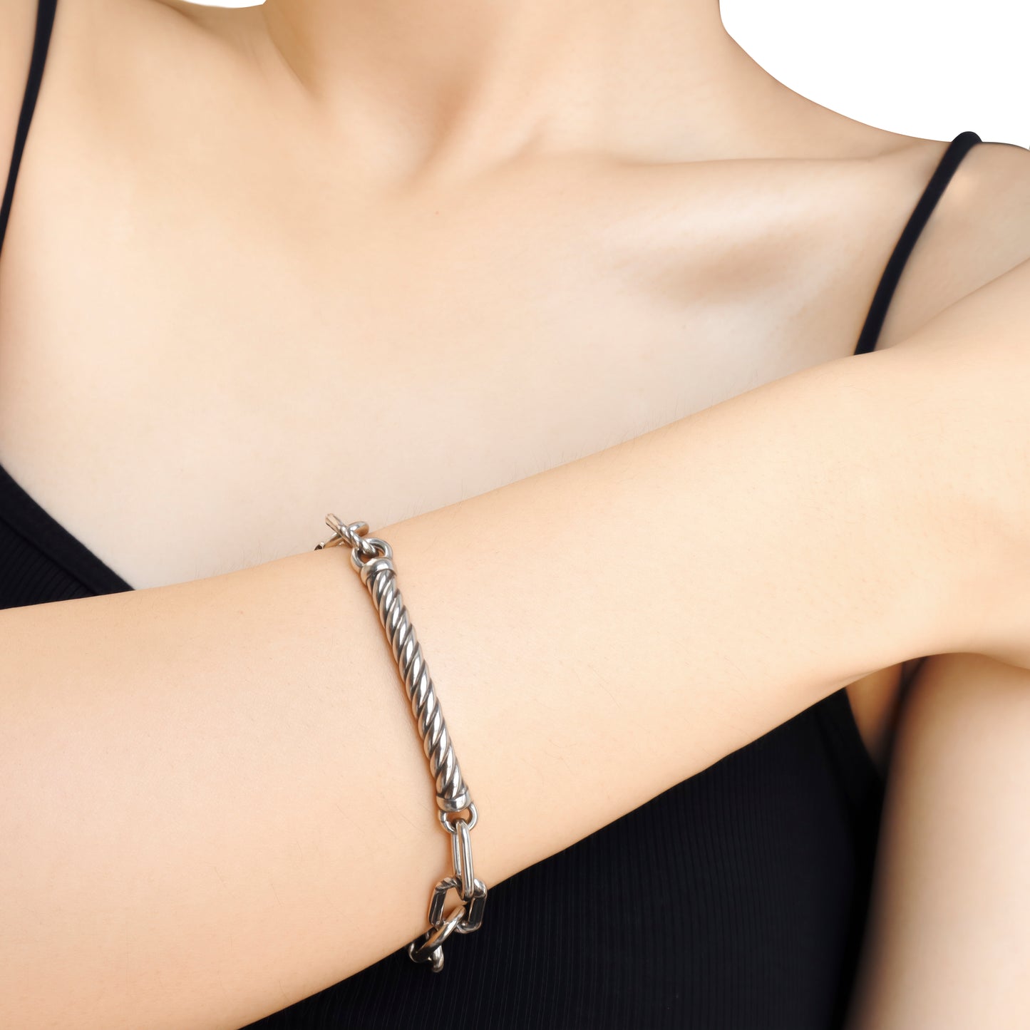 RYQEN TwistLink Silver Statement Bracelet Patchwork Rhapsody Chain Bracelet Trendy TikTok jewelry Unique twist design bracelet